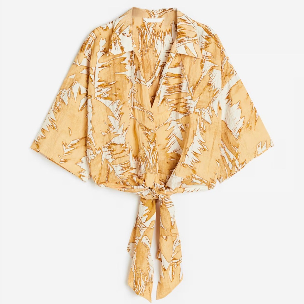 H&M Tie Front Crop Blouse NWT Xl Abstract